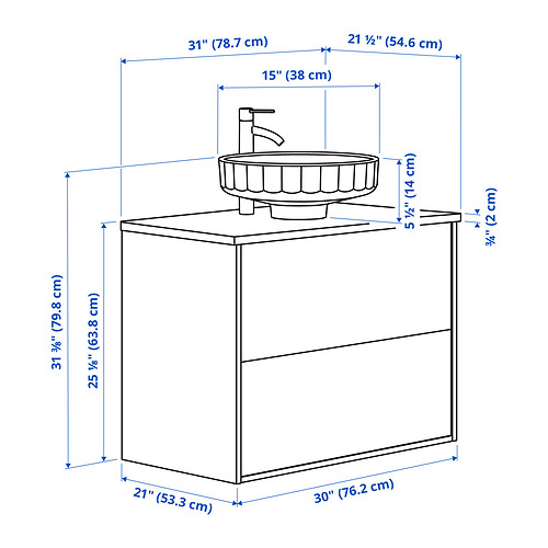 Measurement Illustration - ÄNGSJÖN/LERSJÖN wash-stnd w drawers/wash-basin