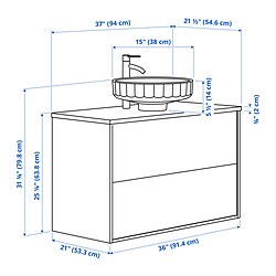 Measurement Illustration - ÄNGSJÖN/LERSJÖN Bathroom vanity with sink & faucet
