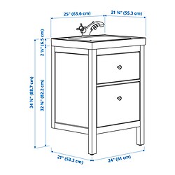 Measurement Illustration - HEMNES/ORRSJÖN bathroom vanity w/ drawers and sink