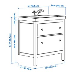 Measurement Illustration - HEMNES/ORRSJÖN Bathroom vanity with sink & faucet