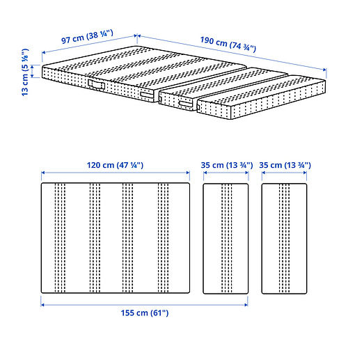 Measurement Illustration - ÖMSINT pocket spring mattress for ext bed
