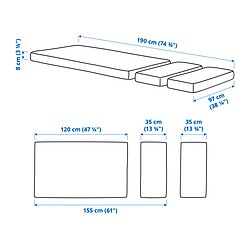 Measurement Illustration - PLUTTEN foam mattress for extendable bed