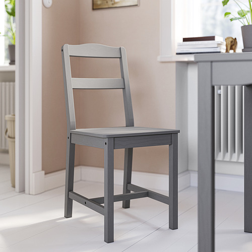 Silla de madera HAUGA gris, diseño ladder-back, pino macizo.