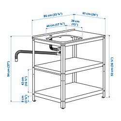 Ilustración de medidas - GRILLSKÄR módulo para fregadero