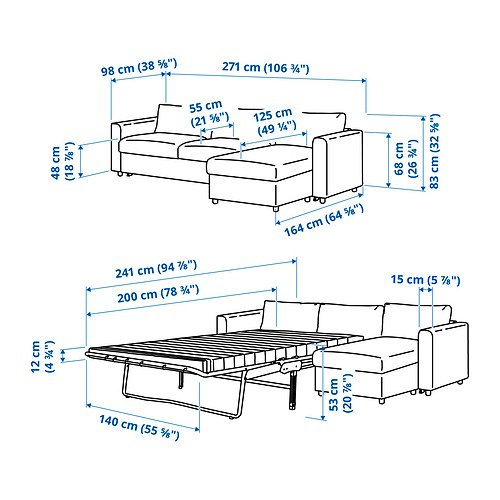 VIMLE, sofá cama 3 plazas con chaiselongue. 12 de 12 abrir diálogo