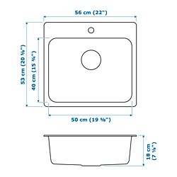 Measurement Illustration - LÅNGUDDEN Inset sink 1 bowl with water trap