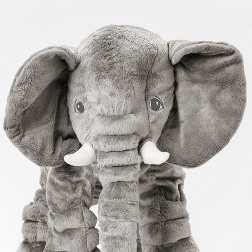 Juguete de elefante de peluche grande, tela de felpa suave, colmillos detallados y orejas grandes. Ideal para la comodidad y el juego.