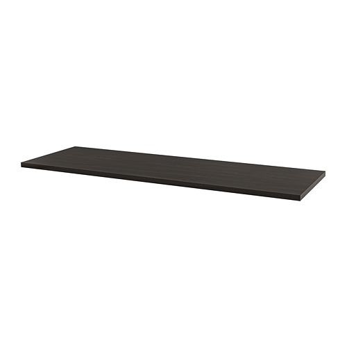 Tablero de mesa LAGKAPTEN de ikea en color negro, hecho de tableros de fibra con relleno de papel de nido de abeja, con un diseño elegante y rectangular.