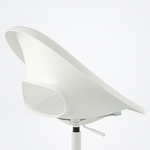 Silla ergonómica blanca con diseño elegante, altura ajustable para mayor comodidad y ruedas de seguridad para mayor estabilidad.