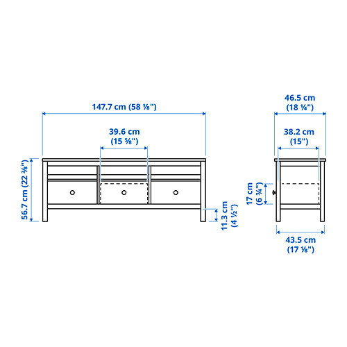 Ilustración con medidas del producto: HEMNES.