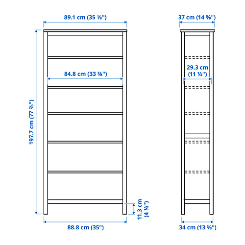 Ilustración con medidas del producto: HEMNES.