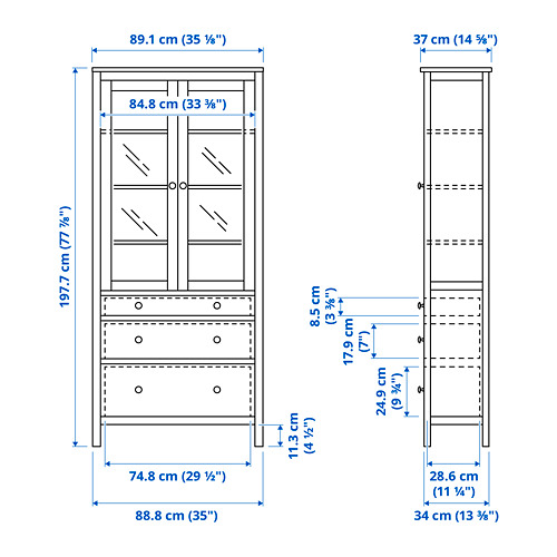 Ilustración con medidas del producto: HEMNES.