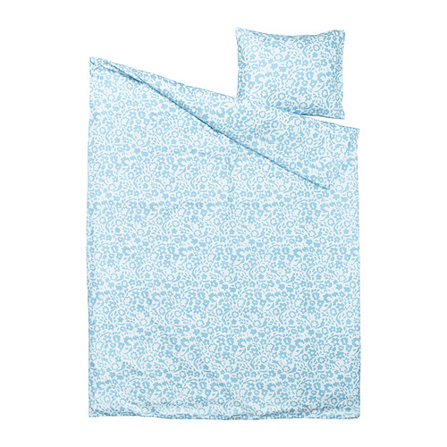Juego de cama CYMBALBLOMMA: estampado floral azul claro sobre poliéster reciclado, funda nórdica y funda de almohada, suave y ecológica.