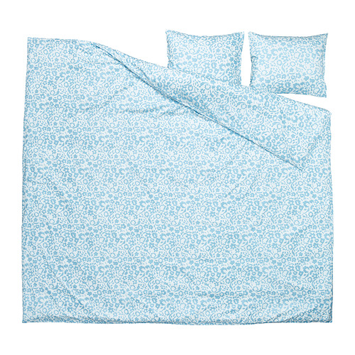 Ropa de cama CYMBALBLOMMA, estampado floral azul, poliéster reciclado, funda nórdica, 2 fundas de almohada, diseño floral fresco.