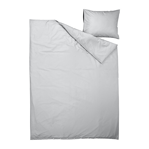 Juego de cama PILTANDVINGE de plata. Edredón y funda de almohada, mezcla lisa de poli-viscosa, materiales reciclados, cierre de sobre.