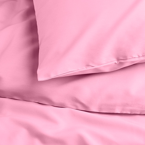 Sábanas lisas y rosadas con pliegues nítidos; Tejido ecológico de alta calidad.