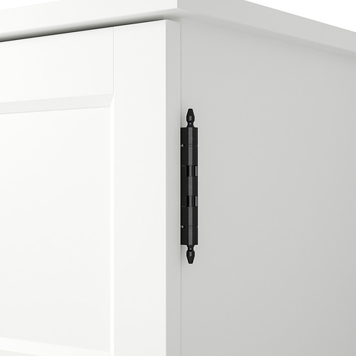 Tirador de cajón negro en el borde del armario blanco sin costuras. Detalle de alto contraste, diseño moderno y suave.