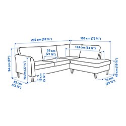 Measurement Illustration - EKHOLMA corner sofa 4-seat with open end