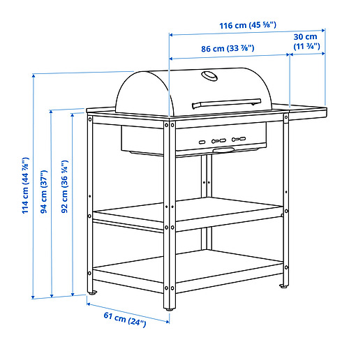 GRILLSKÄR, charcoal grill with side table. 4 of 4 open dialog