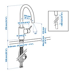 Ilustración de medidas - SALLSJÖN grifo de cocina con caño extraíble