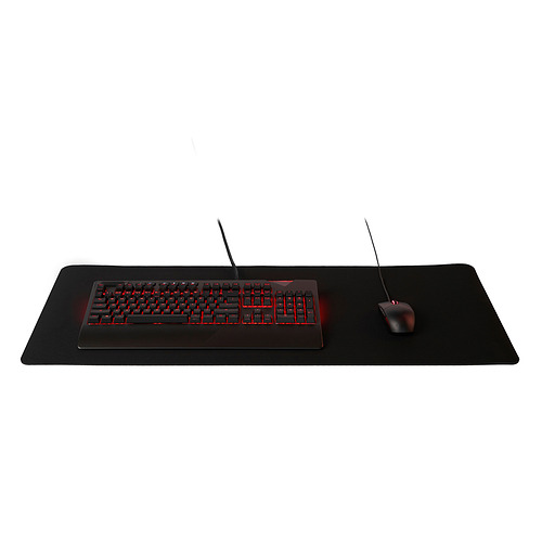 Alfombrilla de ratón para juegos negra con luces rojas, con capacidad para un teclado y un ratón.