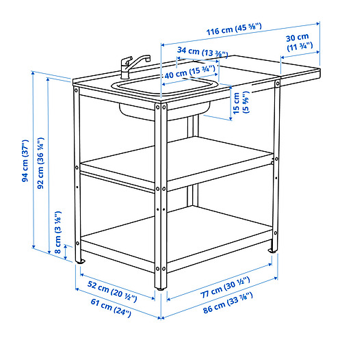 Measurement Illustration - GRILLSKÄR sink unit with side table