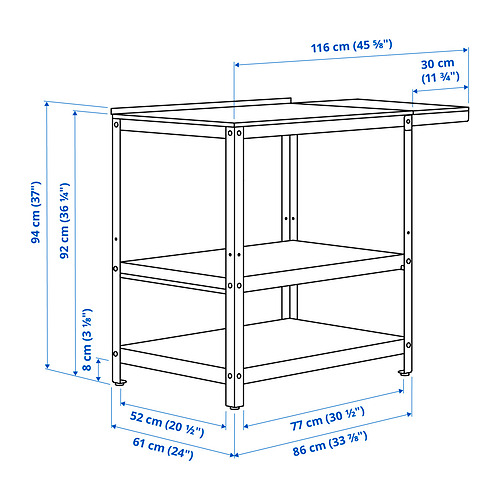 Measurement Illustration - GRILLSKÄR kitchen island with side table