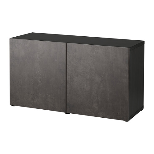 Rectangular dark grey grey storage cabinet with flat top & 2 doors.