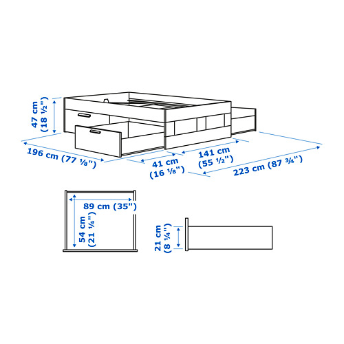 Measurement Illustration - BRIMNES bed frame with storage