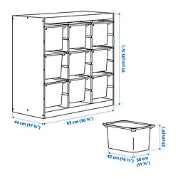 Ilustración de medidas - TROFAST combinación de almacenaje con cajas