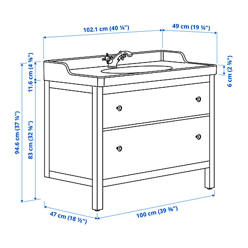 HEMNES / RUTSJÖN, bathroom vanity w/ drawers and sink. 6 of 6 open dialog