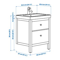 Ilustración de medidas - HEMNES/ORRSJÖN mueble de lavabo con cajones/lavabo