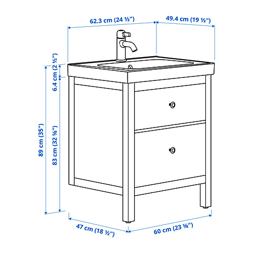 HEMNES / ORRSJÖN, bathroom vanity w/ drawers and sink. 6 of 6 open dialog