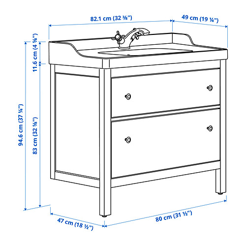 HEMNES / RUTSJÖN, bathroom vanity w/ drawers and sink. 6 of 6 open dialog