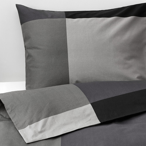 Juego de cama gris oscuro, mezcla de algodón suave, edredón, fundas de almohada.