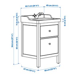 Ilustración de medidas - HEMNES/RUTSJÖN mueble de lavabo con cajones/lavabo