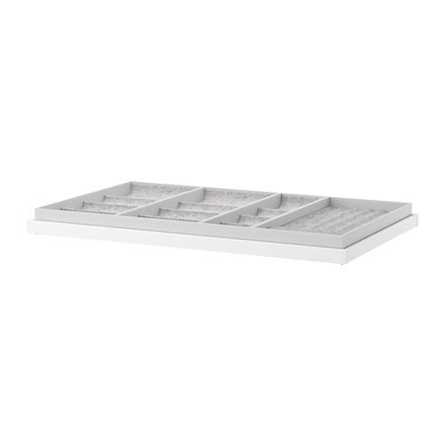 Bandeja organizadora blanca IKEA KOMPLEMENT, forrada en fieltro, segmentada para accesorios.
