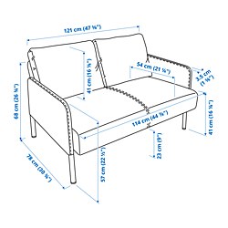 Ilustración de medidas - GLOSTAD sofá 2 plazas con chaiselongue