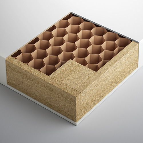 Caja de almacenamiento de nido de abeja beige con tapa extraíble, hecha de abs, tablero de fibra y pintura acrílica.