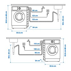 Ilustración de medidas - TVÄTTAD lavadora integrada