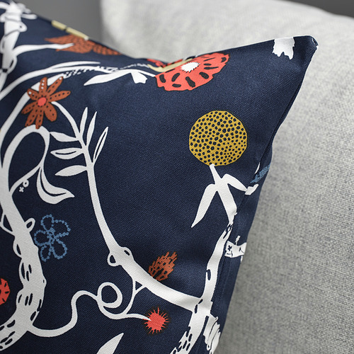 Almohada con estampado de flores silvestres, flores azul oscuro, blancas, rojas, amarillas