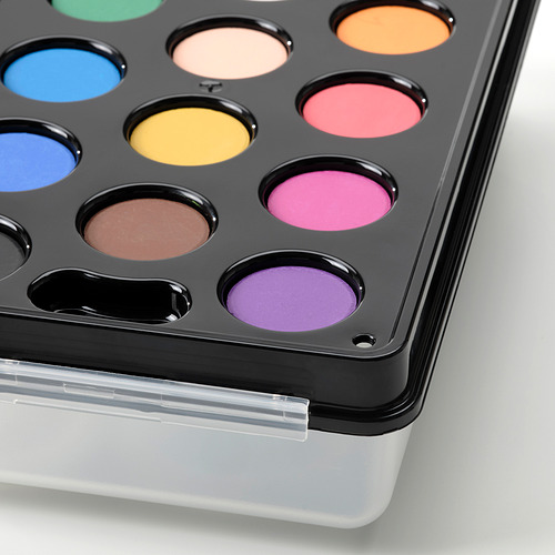 Paleta de maquillaje profesional con 24 colores vibrantes en un estuche duradero y fácil de transportar.