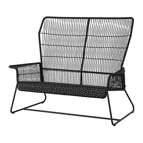 TALLSKÄR: sofá de dos plazas negro moderno para exteriores, ratán de plástico tejido, diseño conciso, asientos cómodos.