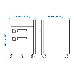 Measurement Illustration - IDÅSEN drawer unit on casters