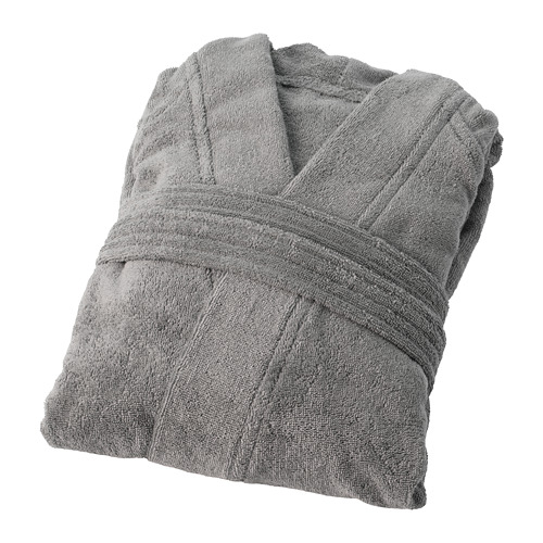 Albornoz gris ROCKÅN con rizo suave, trabillas y bolsillos.