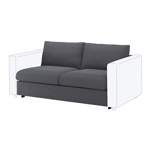 Sofá VIMLE gris con estructura blanca, diseño moderno y minimalista. Cómoda funda extraíble lavable a máquina.