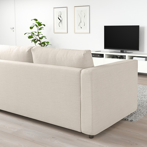 Sofá VIMLE en color beige, diseño minimalista. De gran tamaño, encaja bien en amplios salones. Cojines suaves, tejido ligero.