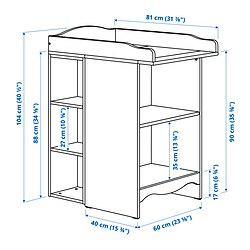 Ilustración de medidas - SMÅGÖRA cambiador/librería con 1 balda