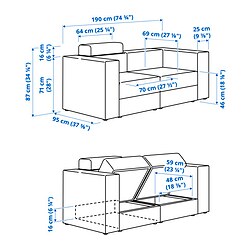 Ilustración de medidas - JÄTTEBO sofá modular de 2 plazas con reposacabezas