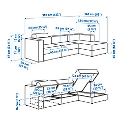 Ilustración de medidas - JÄTTEBO sofá modular de 4 plazas con chaiselongue derecjo y reposacabezas
